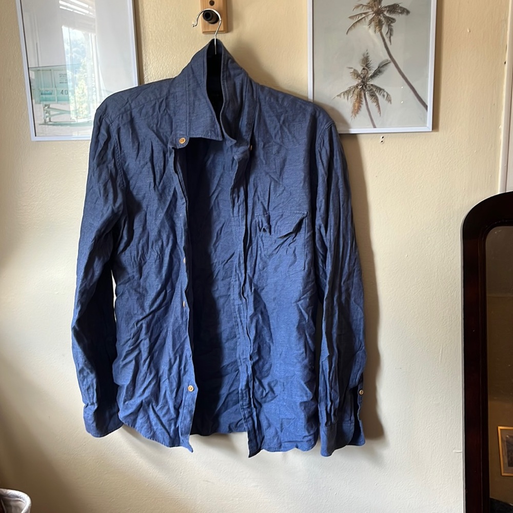 J. Crew slim fit mens blue cotton button-up